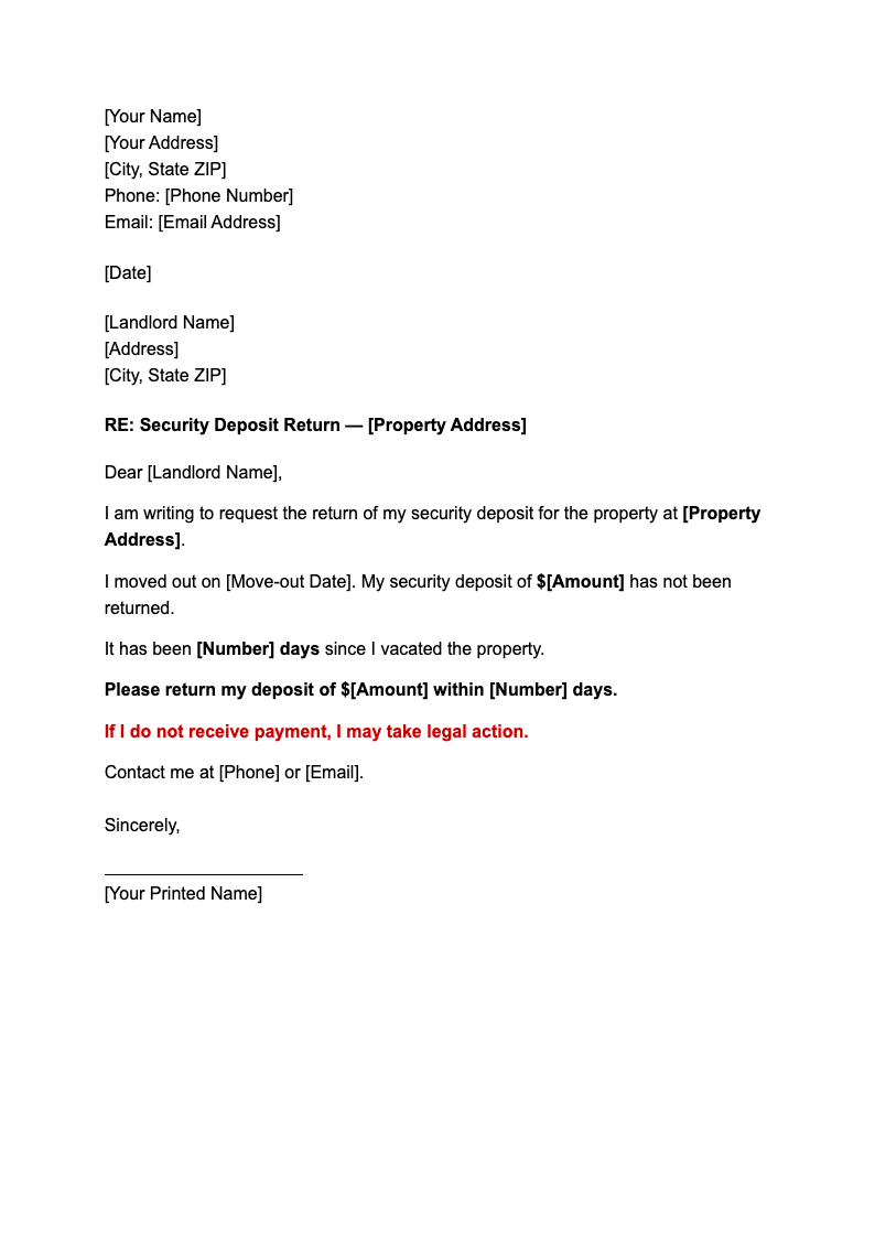 Simple direct demand letter